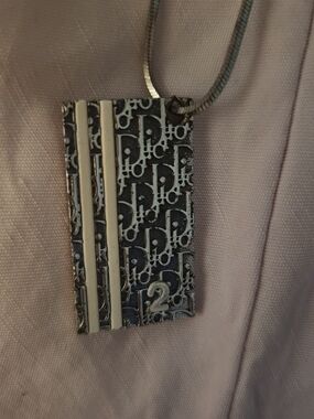 Dior monogrammed Rectangular Pendant Necklace in Black and White